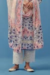 Buy Sage Saga Pink Muslin, Linen Embroidery Round Neck Floral Print Kurta Palazzo Set Buy_Sage Saga_Pink Muslin, Linen Embroidery Round Neck Floral Print Kurta Palazzo Set