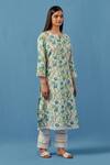 Sage Saga_Ivory Cotton, Linen Embroidery Round Neck Floral Crochet Kurta Set _Online_at_Aza_Fashions