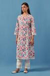 Sage Saga_Ivory Lace, Linen Embroidery Round Neck Floral Crochet Kurta Set _Online_at_Aza_Fashions
