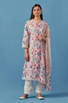 Buy_Sage Saga_Ivory Linen, Cotton, Muslin Embroidery Round Neck Floral Print Kurta Palazzo Set _at_Aza_Fashions