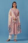 Buy_Sage Saga_Pink Muslin Embroidery Round Neck Floral And Stripe Print Kurta Set _at_Aza_Fashions