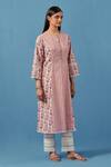 Buy_Sage Saga_Pink Muslin Embroidery Round Neck Floral And Stripe Print Kurta Set _Online_at_Aza_Fashions