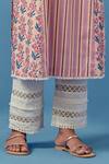 Sage Saga_Pink Muslin Embroidery Round Neck Floral And Stripe Print Kurta Set _at_Aza_Fashions