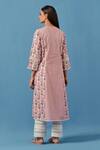 Shop_Sage Saga_Pink Muslin Embroidery Round Neck Floral And Stripe Print Kurta Set _at_Aza_Fashions