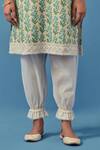 Sage Saga_Yellow Muslin, Lace, Linen Embroidery Round Badra Floral Print Kurta Pant Set _Online_at_Aza_Fashions