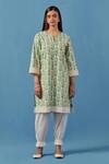Shop_Sage Saga_Yellow Muslin, Lace, Linen Embroidery Round Badra Floral Print Kurta Pant Set _Online_at_Aza_Fashions