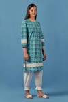 Sage Saga Blue , Linen, Cotton Barkha Floral Print Kurta With Pant For Kids Online at Aza Fashions Sage Saga_Blue , Linen, Cotton Barkha Floral Print Kurta With Pant For Kids_Online_at_Aza_Fashions