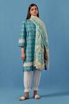 Buy_Sage Saga_Blue Muslin, Linen Embroidery Round Neck Barkha Floral Print Kurta Pant Set _at_Aza_Fashions