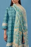 Buy_Sage Saga_Blue Muslin, Linen Embroidery Round Neck Barkha Floral Print Kurta Pant Set 