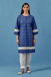 Buy_Sage Saga_Blue Lace, Linen Round Neck Barkha Flower Print Kurta With Pant _at_Aza_Fashions