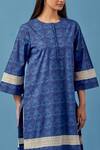 Buy_Sage Saga_Blue Lace, Linen Round Neck Barkha Flower Print Kurta With Pant _Online_at_Aza_Fashions