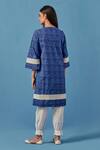 Shop_Sage Saga_Blue Lace, Linen Round Neck Barkha Flower Print Kurta With Pant _at_Aza_Fashions