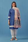 Buy_Sage Saga_Blue Muslin, Lace, Linen Round Neck Barkha Flower Print Kurta Pant Set _at_Aza_Fashions