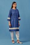 Buy_Sage Saga_Blue Muslin, Lace, Linen Round Neck Barkha Flower Print Kurta Pant Set _Online_at_Aza_Fashions