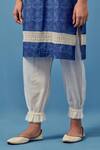 Sage Saga_Blue Muslin, Lace, Linen Round Neck Barkha Flower Print Kurta Pant Set _at_Aza_Fashions