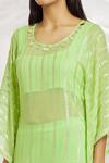 Buy Samyukta Singhania Green Viscose, Cotton Gota Patti Round Neck Striped Kaftan Pant Set Online at Aza Fashions Buy_Samyukta Singhania_Green Viscose, Cotton Gota Patti Round Neck Striped Kaftan Pant Set_Online_at_Aza_Fashions