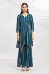 Shop_Samyukta Singhania_Blue Dupatta Organza, Kurta And Sharara Viscose Glittery Striped V Neck Set_Online_at_Aza_Fashions
