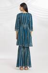 Shop_Samyukta Singhania_Blue Dupatta Organza, Kurta And Sharara Viscose Glittery Striped V Neck Set_at_Aza_Fashions