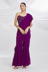 Buy_Samyukta Singhania_Purple Georgette Plain Square Ruffled Sharara Saree With Blouse _at_Aza_Fashions