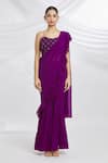 Samyukta Singhania_Purple Georgette Plain Square Ruffled Sharara Saree With Blouse _Online_at_Aza_Fashions