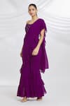 Shop_Samyukta Singhania_Purple Georgette Plain Square Ruffled Sharara Saree With Blouse _Online_at_Aza_Fashions