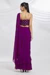 Shop_Samyukta Singhania_Purple Georgette Plain Square Ruffled Sharara Saree With Blouse _at_Aza_Fashions