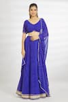 Buy_Samyukta Singhania_Blue Georgette Bandhani V Neck Lehenga Blouse Set_at_Aza_Fashions