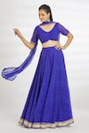 Buy_Samyukta Singhania_Blue Georgette Bandhani V Neck Lehenga Blouse Set_Online_at_Aza_Fashions