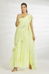 Buy_Nazaakat by Samara Singh_Yellow Georgette Plain Square Ruffled Sharara Saree With Blouse_at_Aza_Fashions