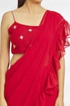 Shop_Samyukta Singhania_Red Georgette Plain Square Ruffled Sharara Pre-draped Saree With Blouse _Online_at_Aza_Fashions