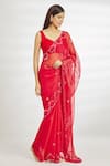 Buy_Samyukta Singhania_Red Shimmer Floral Mirror Work Saree _Online_at_Aza_Fashions