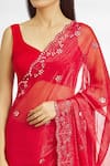 Samyukta Singhania_Red Shimmer Floral Mirror Work Saree _at_Aza_Fashions