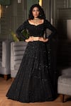 Buy_Midushi Bajoria_Black Georgette, Tulle, Silk Cut Work, Geometric Cutdana Embroidered Lehenga Set _at_Aza_Fashions