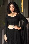 Midushi Bajoria_Black Georgette, Tulle, Silk Cut Work, Geometric Cutdana Embroidered Lehenga Set _Online_at_Aza_Fashions