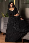 Buy_Midushi Bajoria_Black Georgette, Tulle, Silk Cut Work, Geometric Cutdana Embroidered Lehenga Set _Online_at_Aza_Fashions
