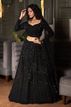 Shop_Midushi Bajoria_Black Georgette, Tulle, Silk Cut Work, Geometric Cutdana Embroidered Lehenga Set _Online_at_Aza_Fashions