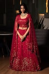 Buy_Midushi Bajoria_Maroon Lehenga And Blouse Georgette Embroidered Cutdana Sequin Embellished Set _at_Aza_Fashions