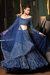 Midushi Bajoria_Blue Tulle Embroidered Cutdana Boat Floral Embellished Bridal Lehenga Set _Online_at_Aza_Fashions