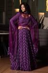 Shop_Midushi Bajoria_Purple Georgette, Tulle Sequins, Cut Work Chevron Embellished Lehenga Set _at_Aza_Fashions