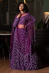 Midushi Bajoria_Purple Georgette, Tulle Sequins, Cut Work Chevron Embellished Lehenga Set _Online_at_Aza_Fashions