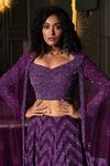 Shop_Midushi Bajoria_Purple Georgette, Tulle Sequins, Cut Work Chevron Embellished Lehenga Set _Online_at_Aza_Fashions