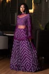 Midushi Bajoria_Purple Georgette, Tulle Sequins, Cut Work Chevron Embellished Lehenga Set _at_Aza_Fashions