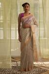 Buy_FIVE POINT FIVE_Silver Tissue Woven Polka Dots Saree With Running Blouse  _at_Aza_Fashions