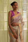 Shop_FIVE POINT FIVE_Silver Tissue Woven Polka Dots Saree With Running Blouse  _Online_at_Aza_Fashions