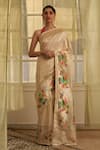 Buy_FIVE POINT FIVE_Ivory Katan Silk Woven Birds And Parrot Saree With Running Blouse  _at_Aza_Fashions