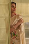 Buy_FIVE POINT FIVE_Ivory Katan Silk Woven Birds And Parrot Saree With Running Blouse  _Online_at_Aza_Fashions