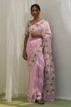 Buy_FIVE POINT FIVE_Pink Georgette Woven Polka And Flower Border Saree With Running Blouse  _at_Aza_Fashions