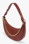 Buy_Tan & Loom_Brown Chain Detail Lune Crescent Leather Baguette_Online_at_Aza_Fashions