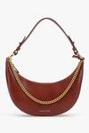 Shop_Tan & Loom_Brown Chain Detail Lune Crescent Leather Baguette_at_Aza_Fashions
