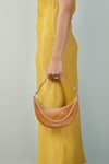 Buy_Tan & Loom_Brown Chain Detail Little Lune Plain Leather Baguette _at_Aza_Fashions